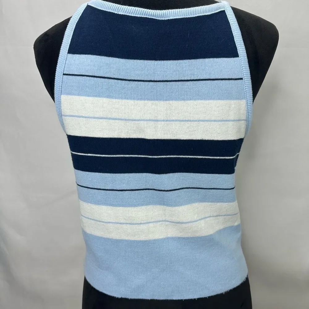 The Great American Sweater Striped Blue and White Vintage Halter Top Size L - Picture 4 of 6
